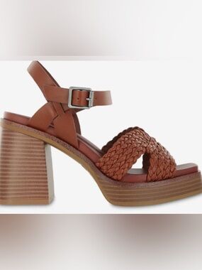 MIA Brown Woven Tall Block Heeled Sandals Size: 8.5